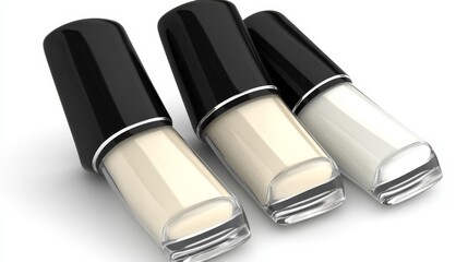 Obraz premium Three nail polish bottles, arranged diagonally, on a white surface
