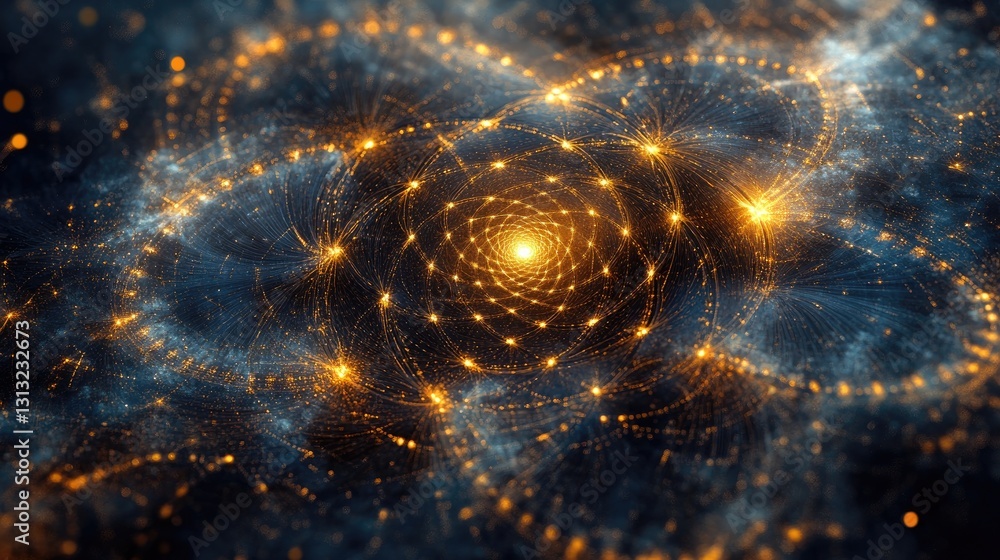 Poster stunning abstract illustration of cosmic patterns with bright stars and spiraling light trails in a 