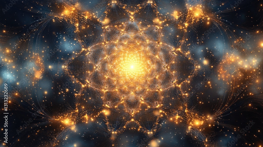 Poster abstract cosmic pattern with glowing stars and galactic structures in deep space