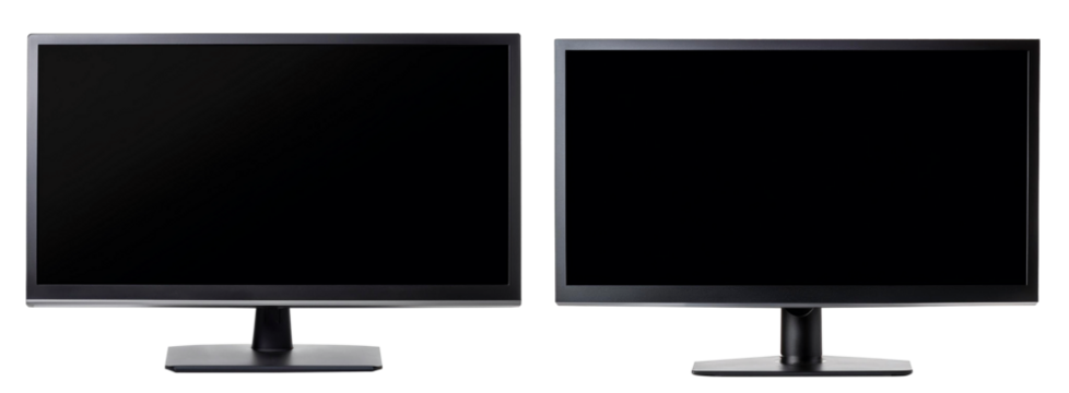 collection of blank mockup lcd tv monitor in black color isolated on white background
