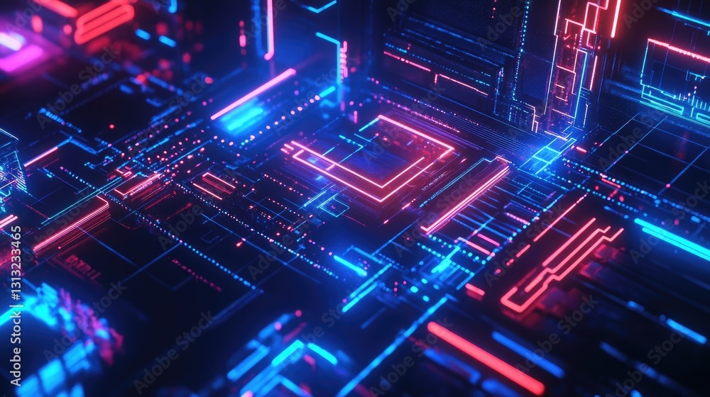 Aufkleber futuristic abstract technology background with glowing neon lights and circuit patterns in blue and 