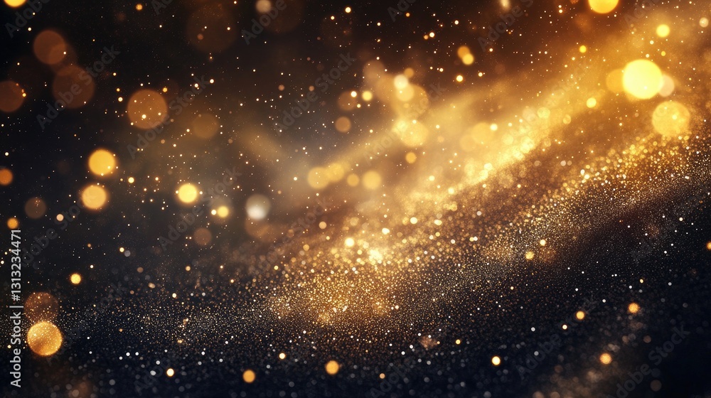Poster elegant golden glitter background with bokeh effects and shimmering particles for abstract designs