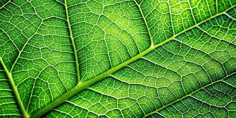 Obraz premium Close-up of a single, healthy, vibrant green leaf with intricate veins and texture, plant life, vegetation, plant life