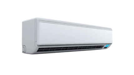 White air conditioner isolated on transparent background, representing cooling technology, ideal for home or office comfort systems, especially in hot weather.