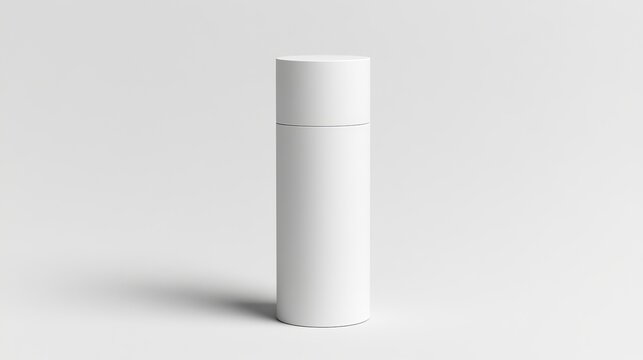 White cylindrical container standing isolated on clean, bright studio background