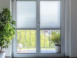 pleated blinds on a balcony door with top-down, bottom-up privacy feature