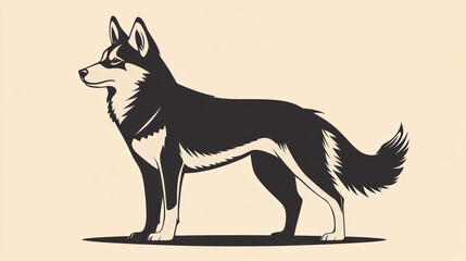 Silhouetted husky dog profile, vintage style graphic