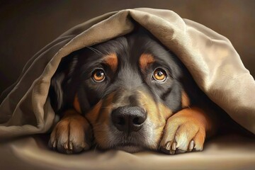 Sad Dog Hiding Under a Blanket