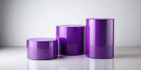Sleek purple podiums standing alone on a plain white background, showcasing elegance and sophistication for product display purposes, modern decor, presentation