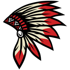 Native Indian American Hat Headdress Illustration Red and White