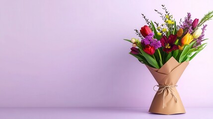 Fototapeta premium Colorful Floral Bouquet with Assorted Flowers on Purple Background