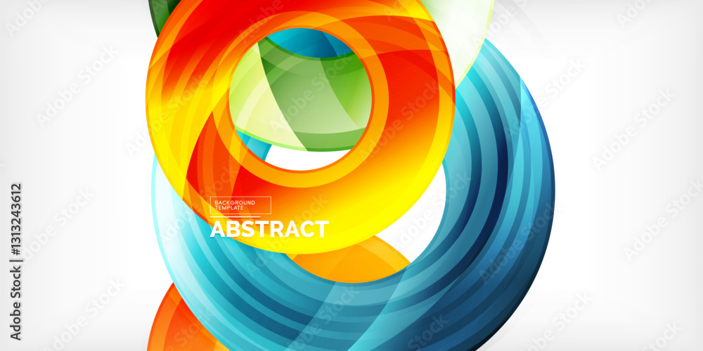Poster bright colorful circles with light effects. abstract background