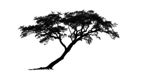 Single, majestic tree silhouetted against pure white backdrop,  stock photo, graphic design