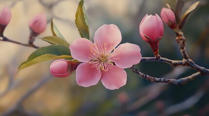 Obraz premium Delicate Pink Flower Blossom on a Branch