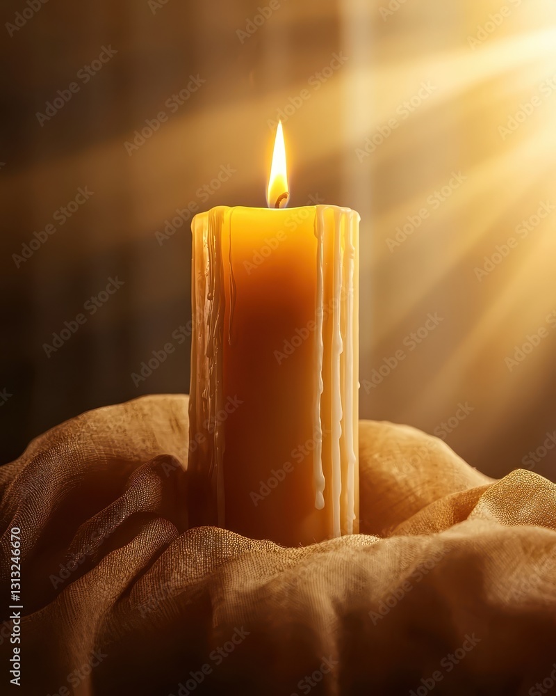Poster Elegant Candle with Soft Light in Dark Background Creating Serenity