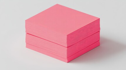 Pink sticky note stack on white surface, angled view