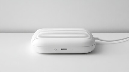 Fototapeta premium White electronic device charging on a clean white surface