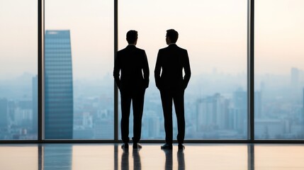 Fototapeta premium Young Professional Mentoring Session Against City Skyline View