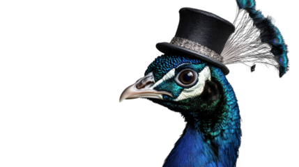 Peacock wearing a top hat with transparent background