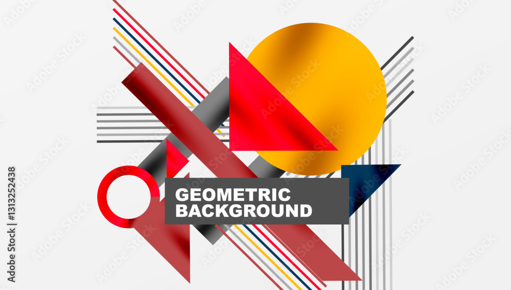 Poster circles, triangles, squares, rings and lines with shadow effect