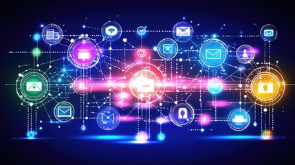 Obraz premium Communication networks connecting digital devices and technologies for global messaging