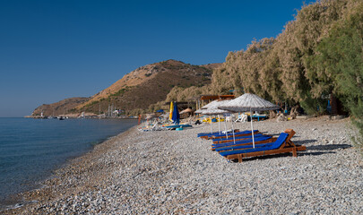 Morning on the beach of Palamutbuku. The junction of the Aegean and the Mediterranean. Datca district of Mugla, Turkey country 