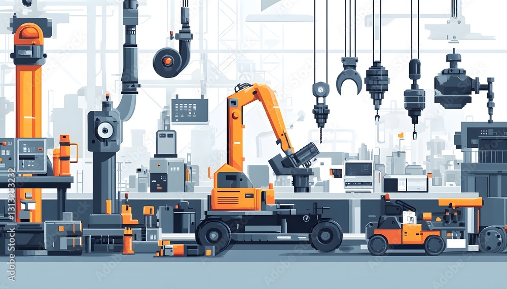 Poster automated factory machinery and robotic systems