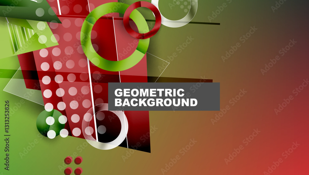 Poster Abstract background - overlapping circles, rectangles, and triangles with vibrant gradients. Semi-transparent shapes create depth and balance