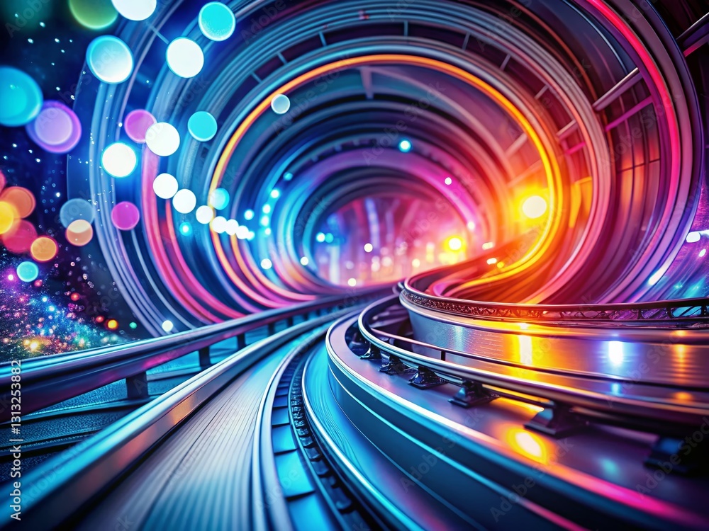 Poster futuristic spiral transportation: bokeh effect, abstract line pattern texture