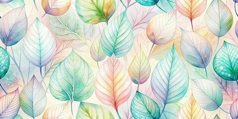 Gentle Flat Manga Leaf Watercolor Repeat Pattern - Long Exposure Effect Stock Photo