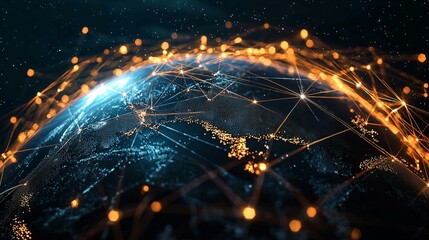 Abstract 3D globe with glowing connection lines, symbolizing global connectivity and digital networks.