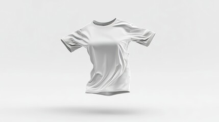 Floating white t-shirt isolated on a white backdrop
