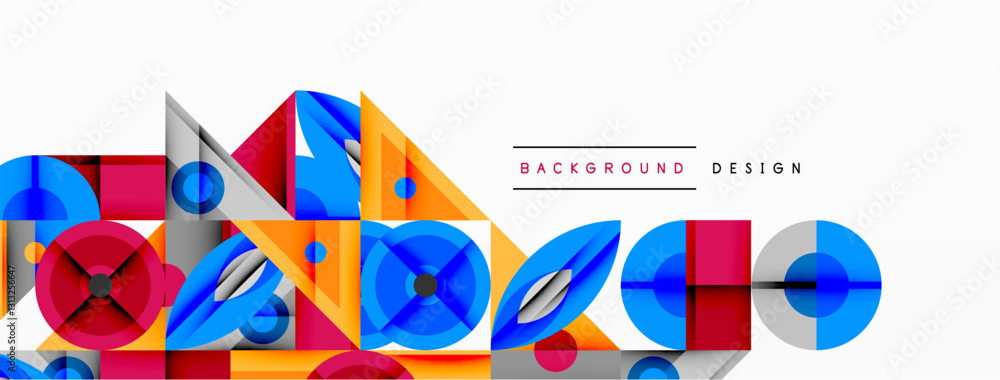 Poster Dynamic geometric composition with sharp angles, circular forms, and gradient colors