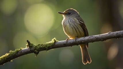 Fototapeta premium Old World Flycatcher Perched on Branch in Sunlit Forest