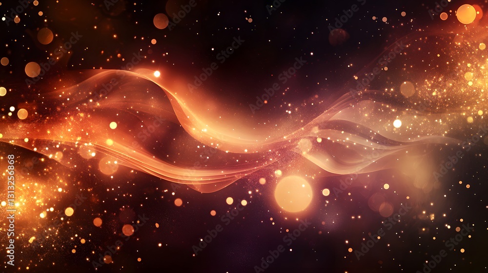 Poster abstract artistic image depicting flowing light and glowing particles in space