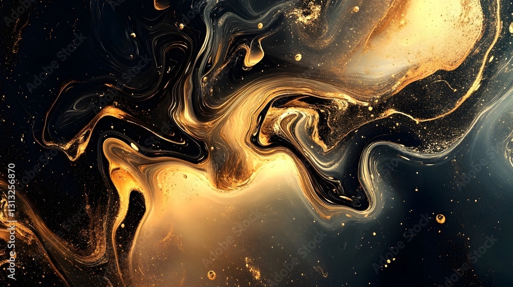 Poster abstract artistic image displaying swirling gold and black color patterns