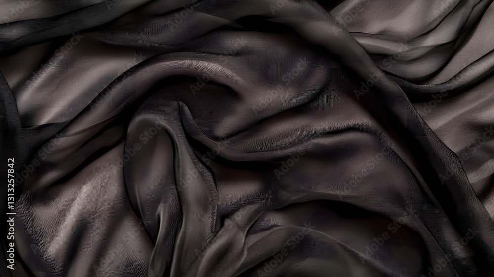 Poster flowing and elegant black fabric with soft and subtle shadows