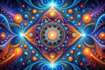 Glowing Surreal Geometric Patterns: Abstract Science Art Stock Photo