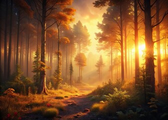 Golden Hour Forest: Serene Sunset Landscape Photography