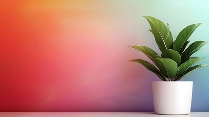 A vibrant background enhances a potted plant, creating a lively and fresh atmosphere suitable for decor or relaxation.