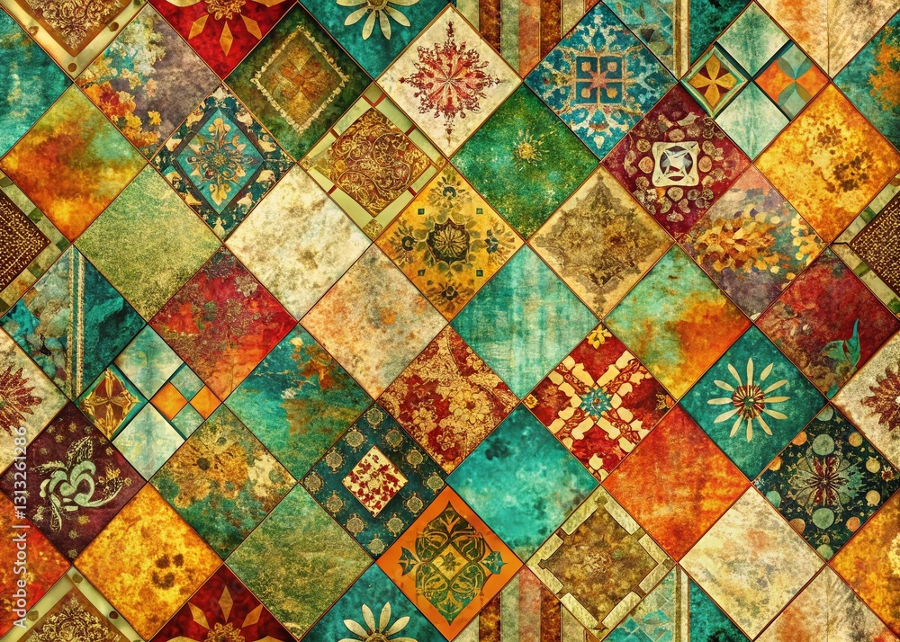 Poster grunge geometric patchwork background - abstract texture with copy space