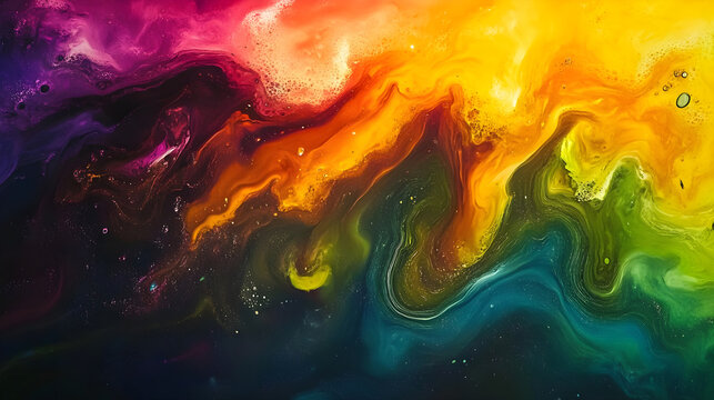Psychedelic oil slick background with iridescent rainbow colors shifting and morphing in fluid motion
