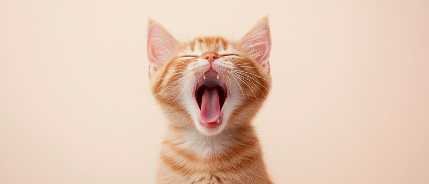 Playful orange tabby cat mid yawn looking ferocious - Powered by Adobe