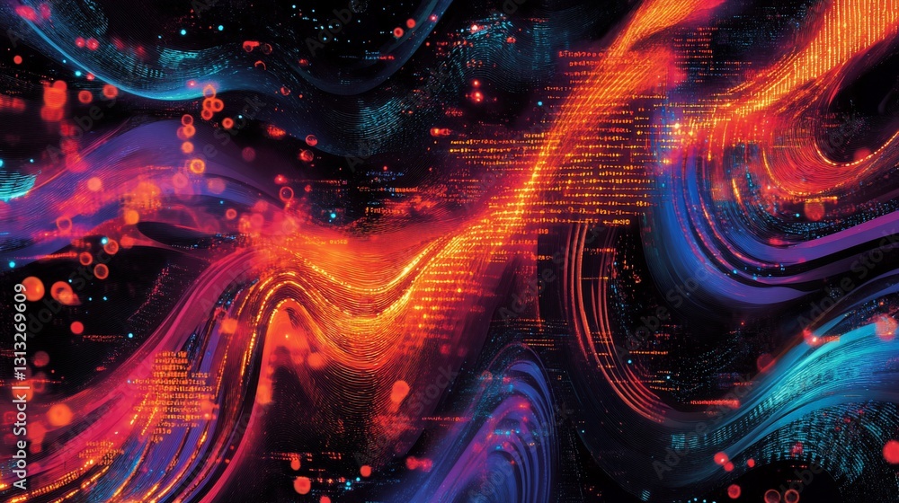 Aufkleber abstract digital data stream with glowing lines and particles on a dark background