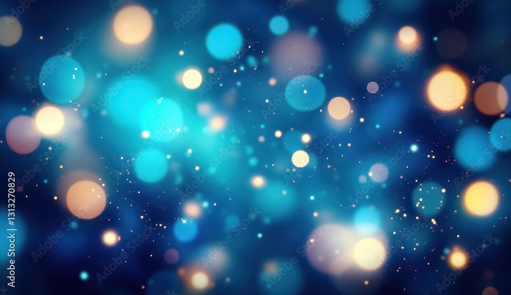 Poster abstract background with colorful bokeh lights sparkling in various shades of blue, gold, and soft p