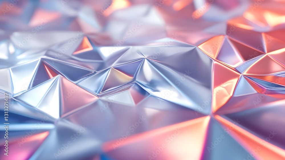 Poster Abstract geometrical surface shows a reflective pattern with color variations