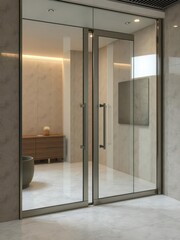 Sleek automatic glass doors sliding open, frame,automatic-door