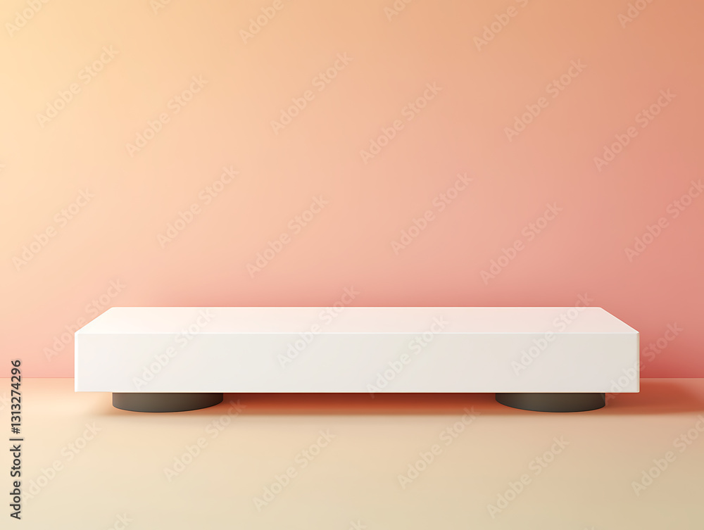 Poster minimalist white bench displayed against a soft peach gradient background in modern interior setting