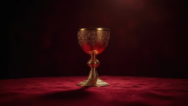 Holy grail, Holy grail with vibrant hues spotlighted against dark minimal velvet back