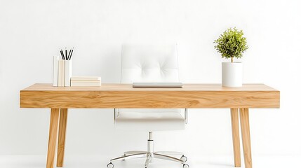 Modern office setup with minimalist desk and chair bright environment digital workspace concept